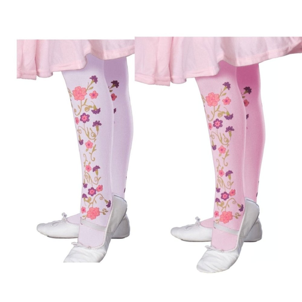2 Pack Halloween Tights Floral Lavender & Floral Pink Girls Size Small